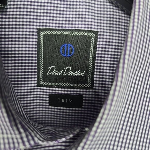 David Donohue Shirt Mens 16.5 34 35 Blue Button Up Check Cotton Light Casual - Picture 6 of 8